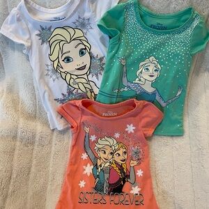 Bundle of three Disney Frozen Kids T-Shirts - White, Green, and Orange